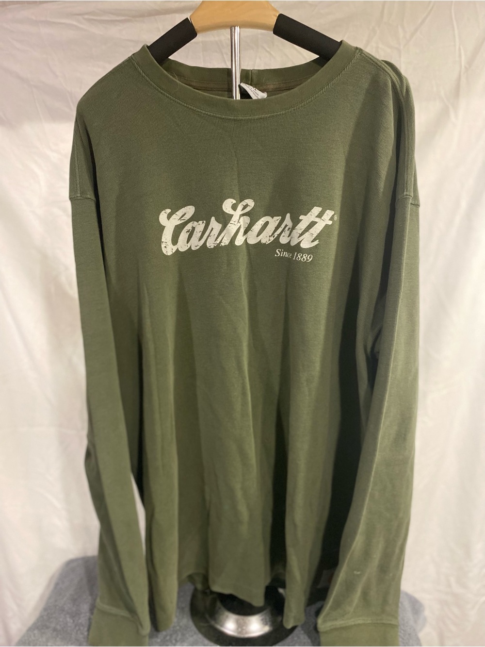 Carhartt Olive Green Thermal Tee with Gold Logo Patch. XL